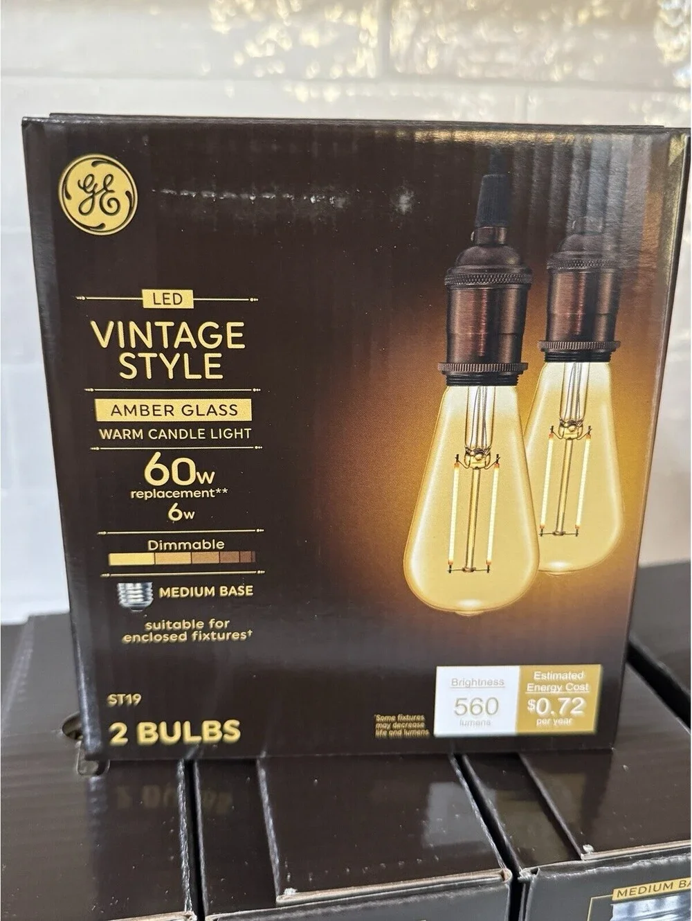 6 Packs (12 total) GE Vintage A15 LED Bulbs, 5.5W=60W Warm Amber Glass, Dimmable